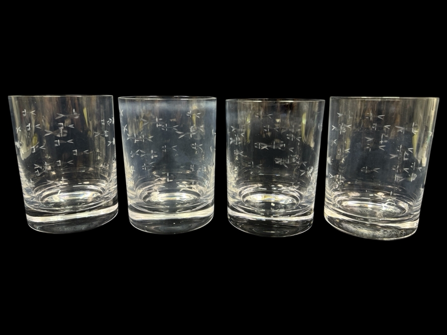Set of (4) Crate & Barrel Reef Double Old-Fashioned Glasses 4.5'H