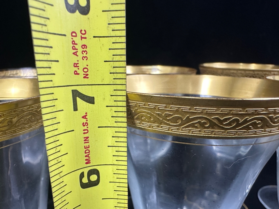 Set of (8) Vintage MCM Tiffin Franciscan Minton Crystal Stemware with Gold Encrusted Rim 7'H [Photo 5]