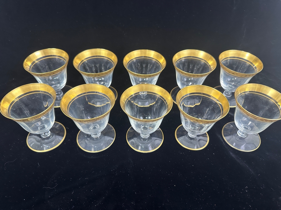 Set of (8) Vintage MCM Tiffin Franciscan Minton Crystal Oyster/Fruit Cocktail Glasses with Gold Encrusted Rim 7'H [Photo 5]