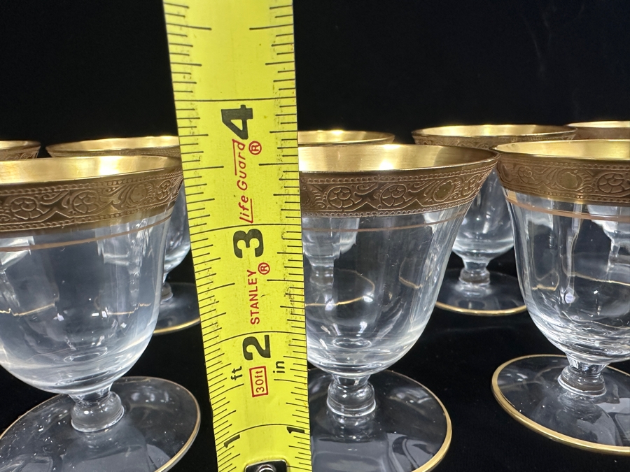Set of (8) Vintage MCM Tiffin Franciscan Minton Crystal Oyster/Fruit Cocktail Glasses with Gold Encrusted Rim 7'H [Photo 6]