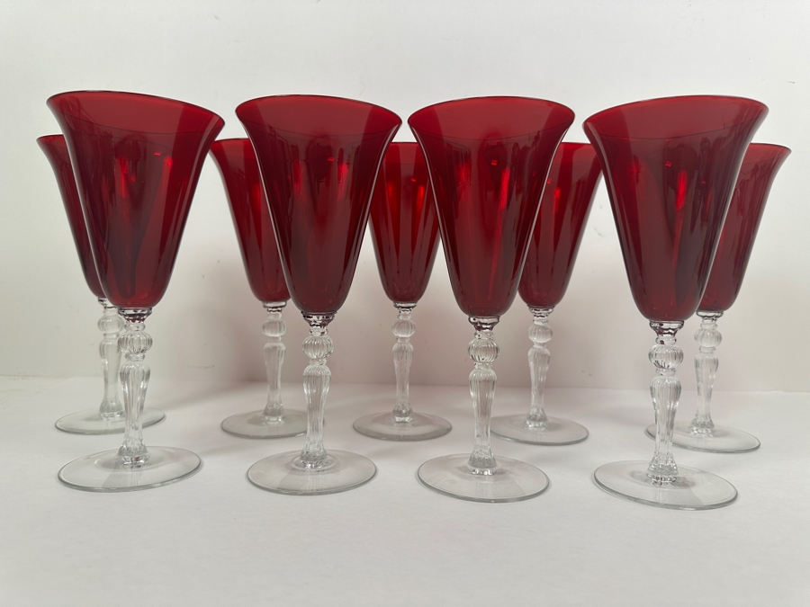 Set of (9) Vintage Ruby by Cambridge Water Goblets 8.25'H [Photo 3]