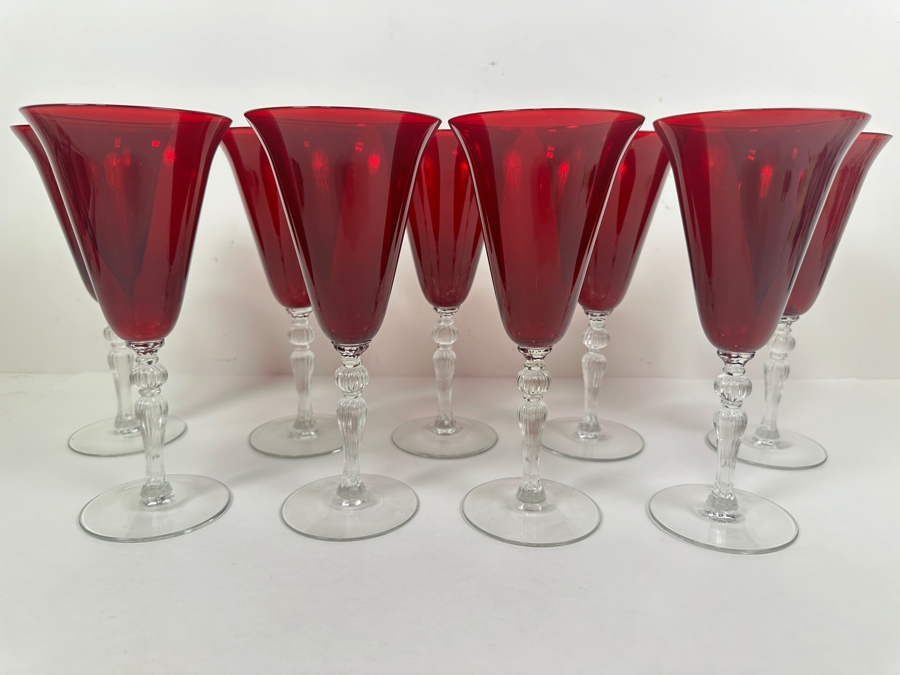 Set of (9) Vintage Ruby by Cambridge Water Goblets 8.25'H [Photo 2]