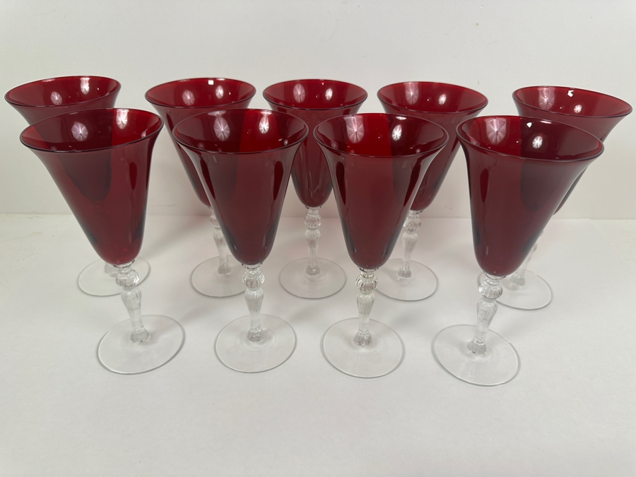 Set of (9) Vintage Ruby by Cambridge Water Goblets 8.25'H [Photo 4]
