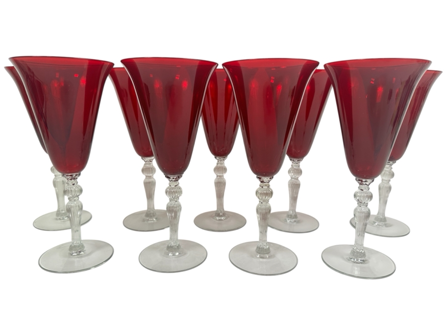 Set of (9) Vintage Ruby by Cambridge Water Goblets 8.25'H [Photo 1]