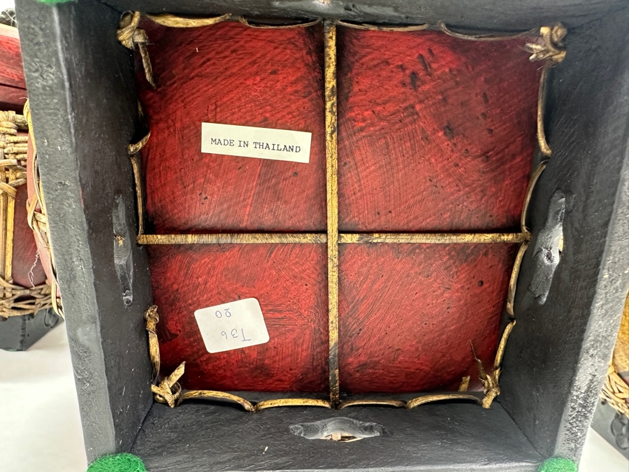 (3) Thai Hand Painted Bamboo Rice Storage Baskets 10.5'H [Photo 6]