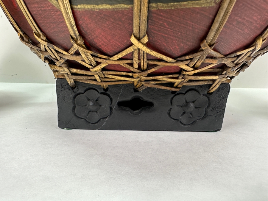 (3) Thai Hand Painted Bamboo Rice Storage Baskets 10.5'H [Photo 3]
