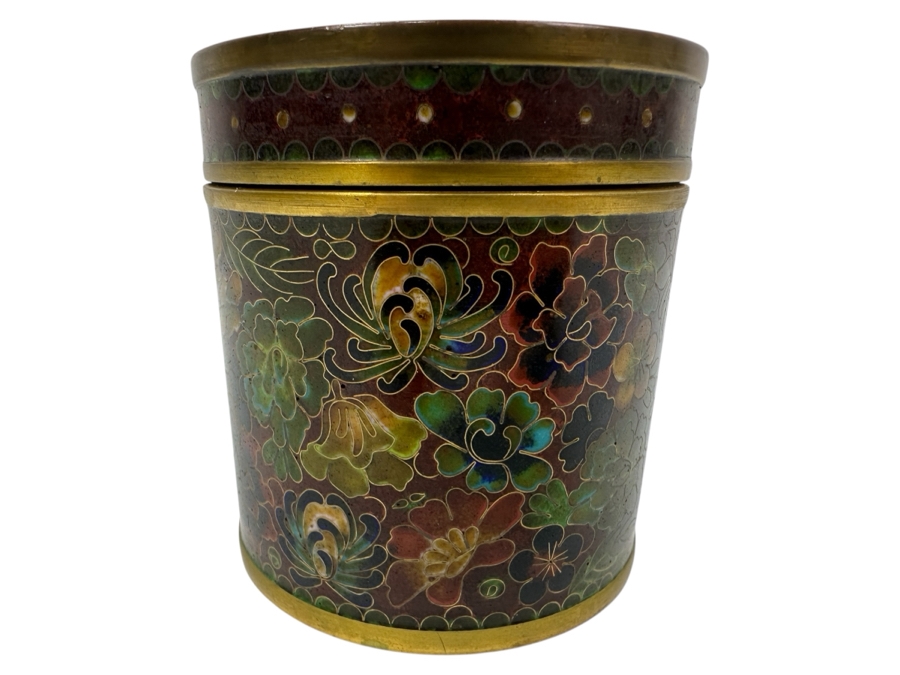 Chinese Cloisonné Lidded Jar / Tea Canister 3.25'H [Photo 1]