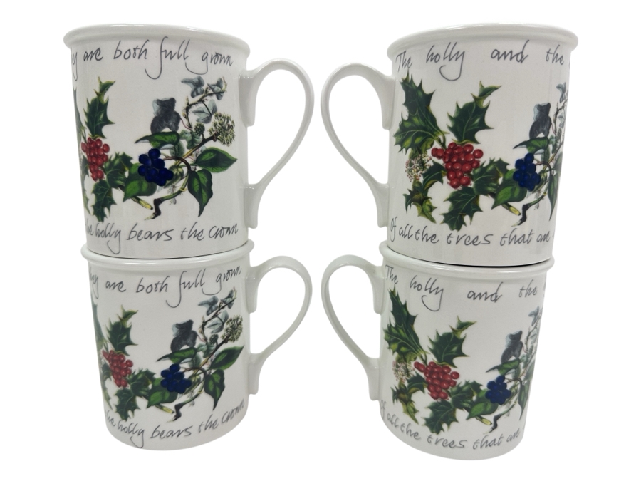 (4) Portmeirion The Holly & The Ivy By Anwyl Cooper-Willis Coffee Cups Made In Britain 3.75'H [Photo 1]