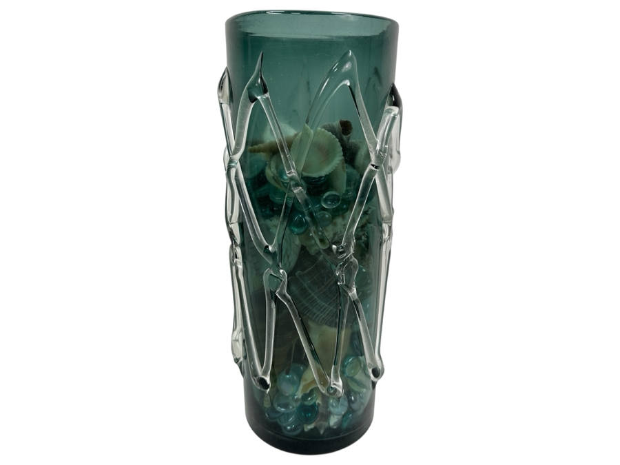 Handblown Glass Vase Filled With Organic Seashells 13.5'H [Photo 1]