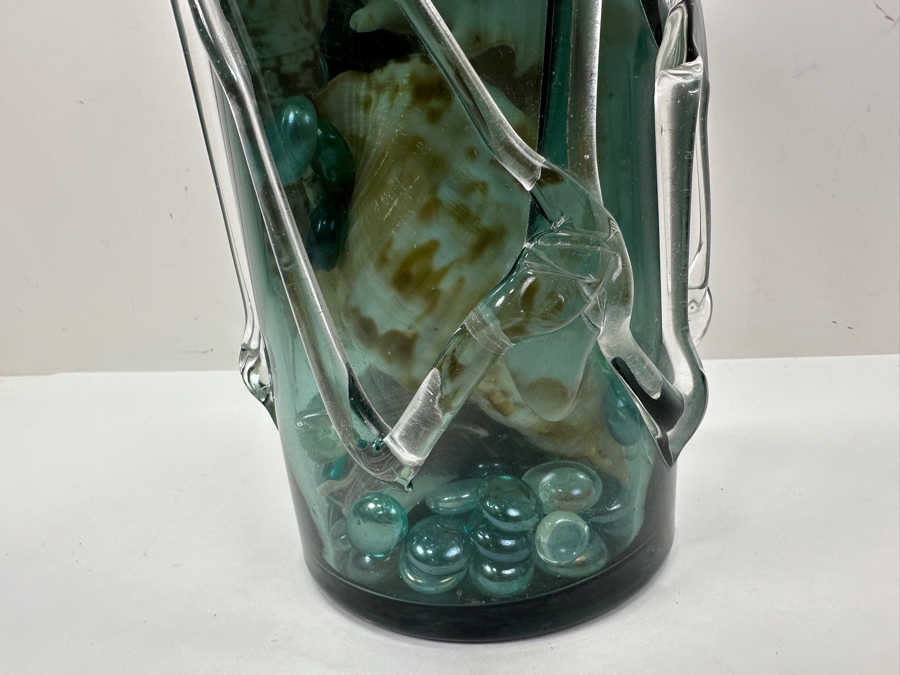 Handblown Glass Vase Filled With Organic Seashells 13.5'H [Photo 4]