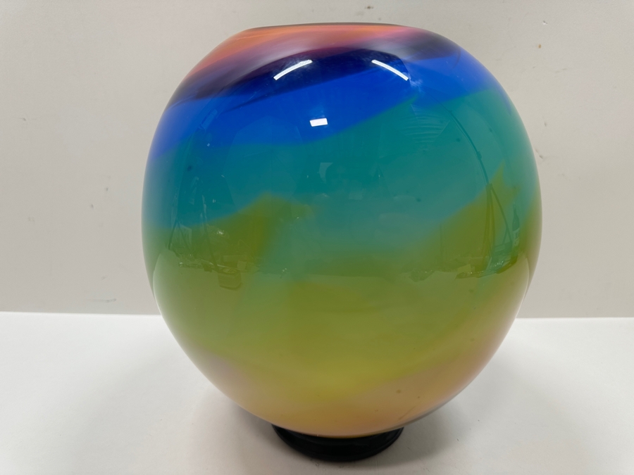 Signed Art Glass Urn Jar With Fish Finial 16'H [Photo 8]