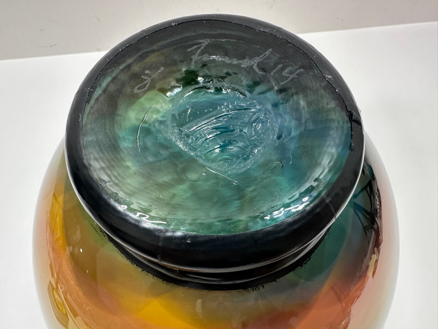 Signed Art Glass Urn Jar With Fish Finial 16'H [Photo 13]