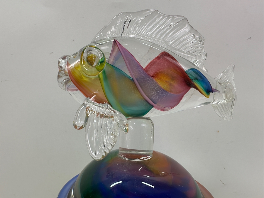 Signed Art Glass Urn Jar With Fish Finial 16'H [Photo 6]