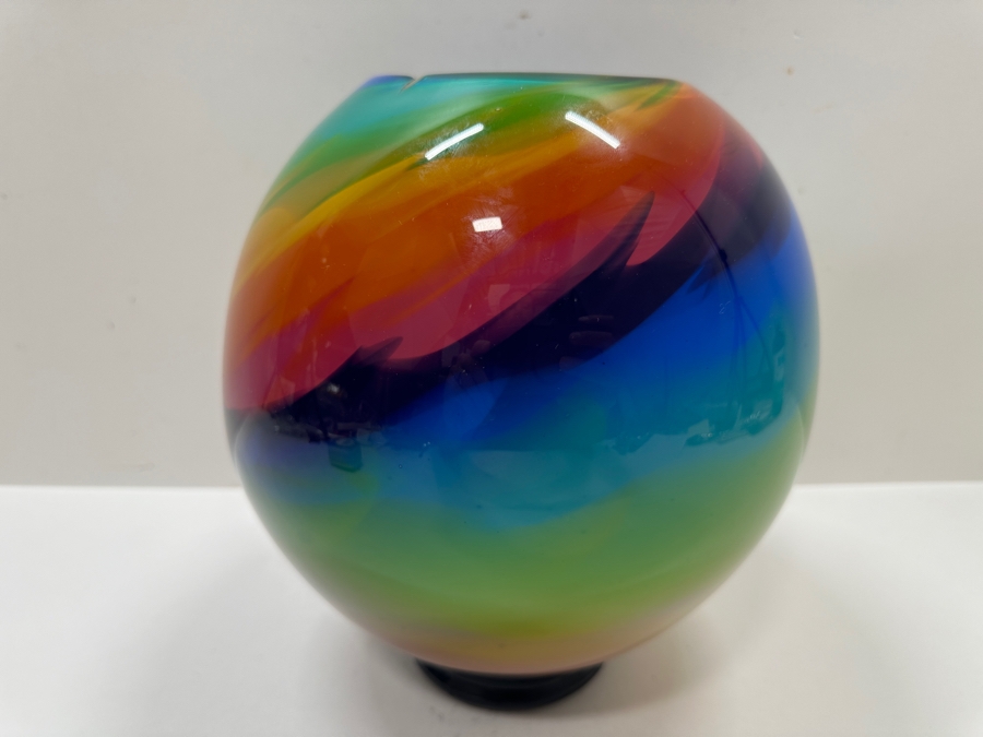 Signed Art Glass Urn Jar With Fish Finial 16'H [Photo 9]