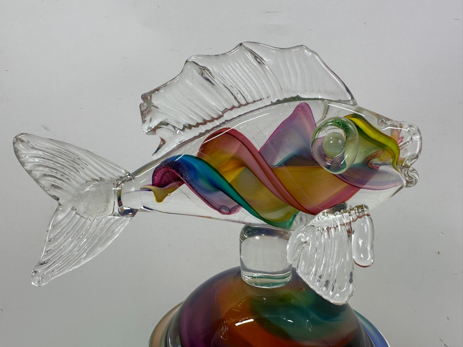 Signed Art Glass Urn Jar With Fish Finial 16'H [Photo 4]