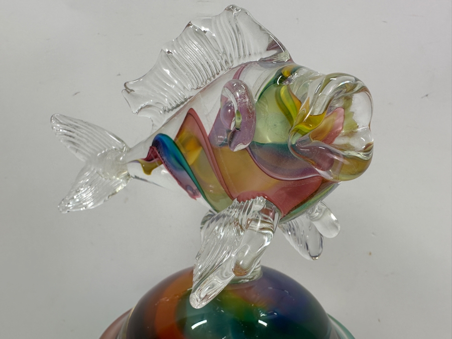 Signed Art Glass Urn Jar With Fish Finial 16'H [Photo 5]