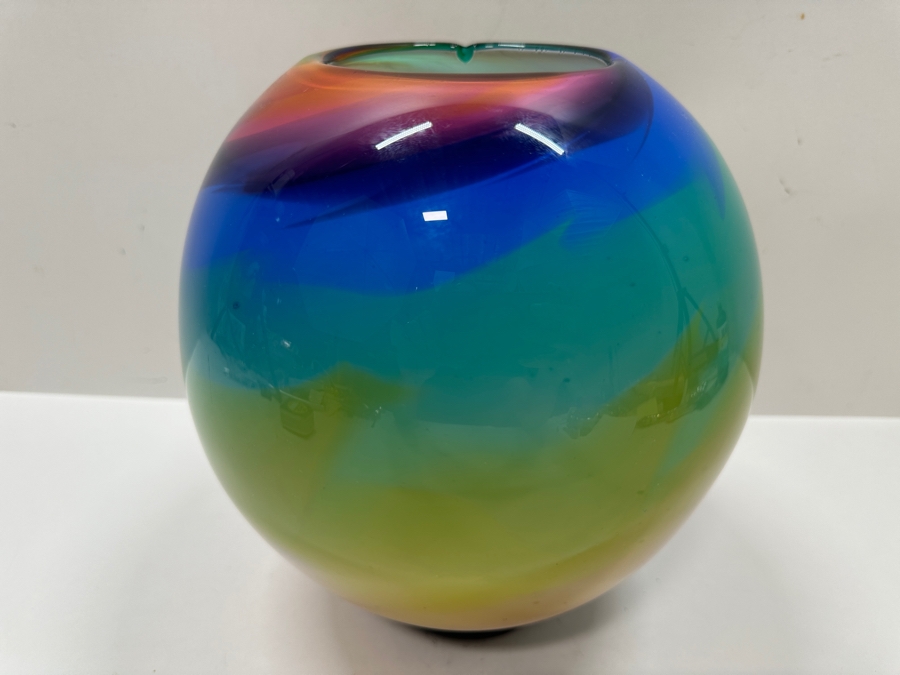 Signed Art Glass Urn Jar With Fish Finial 16'H [Photo 7]