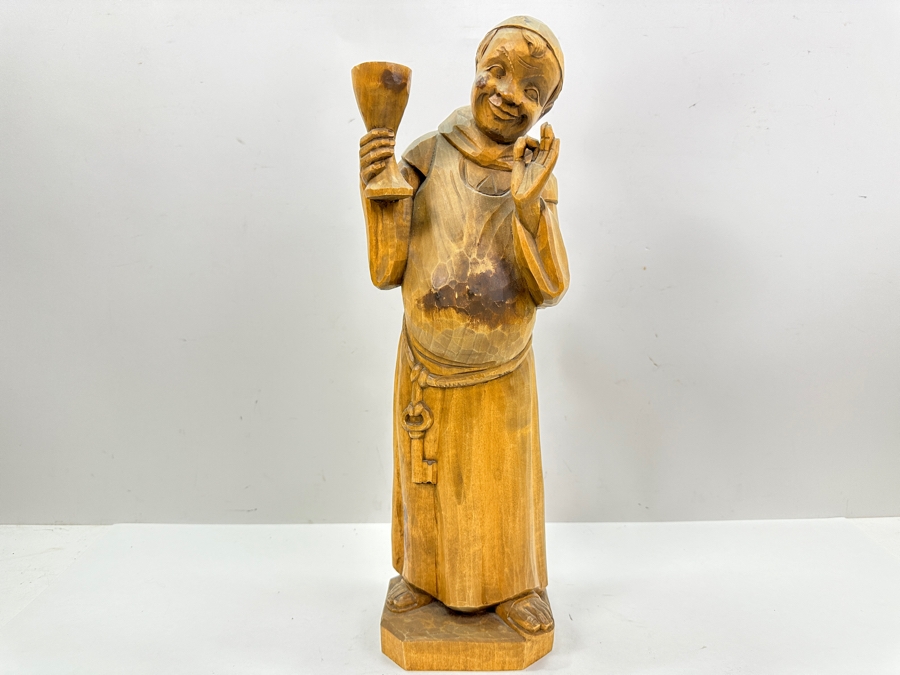 Vintage German Hand Carved Wooden Monk Figurine Die Drechselstube 16.5'H [Photo 2]