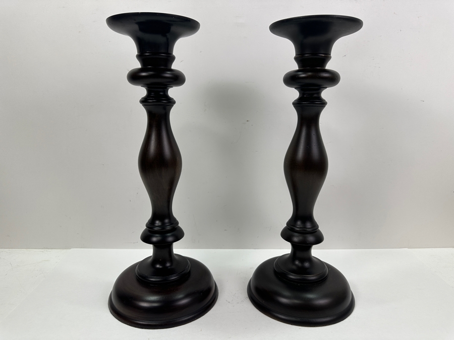 Pair Of Pottery Barn Wooden Candle Holders 16.25'H Retails $98 [Photo 2]