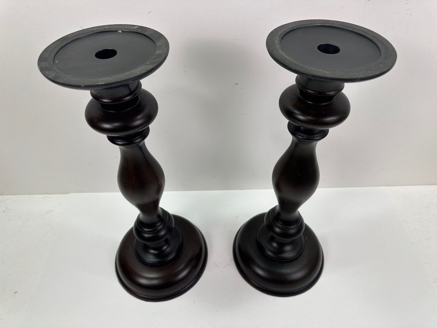 Pair Of Pottery Barn Wooden Candle Holders 16.25'H Retails $98 [Photo 3]