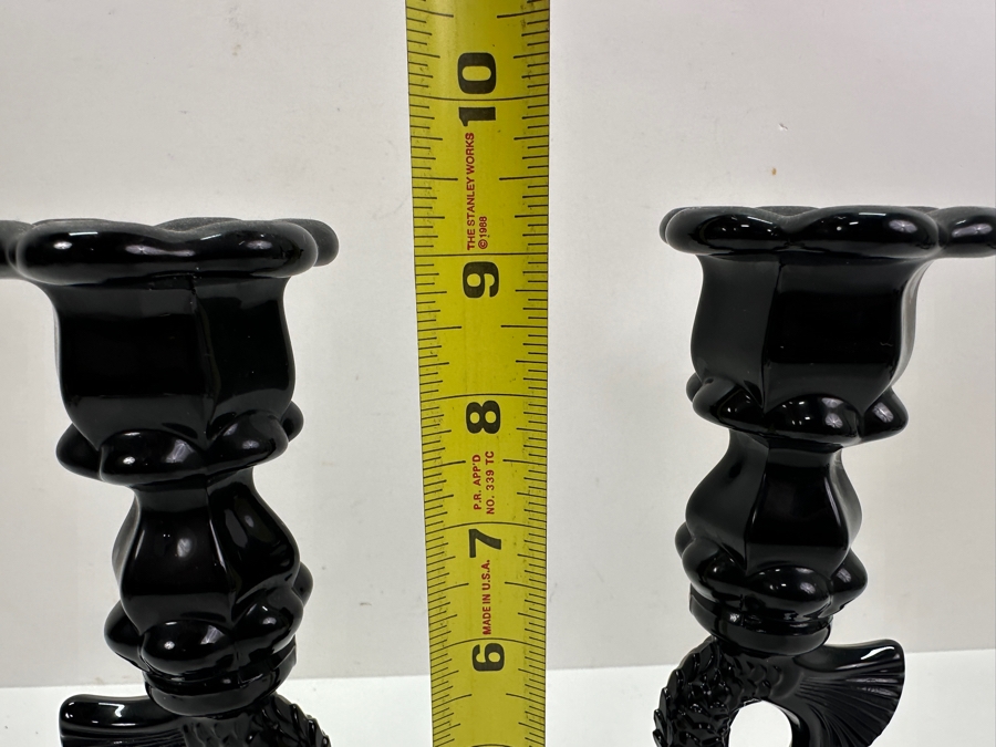 Pair Of Vintage Black Westmoreland Glass Dolphin Candle Holders 9'H [Photo 5]