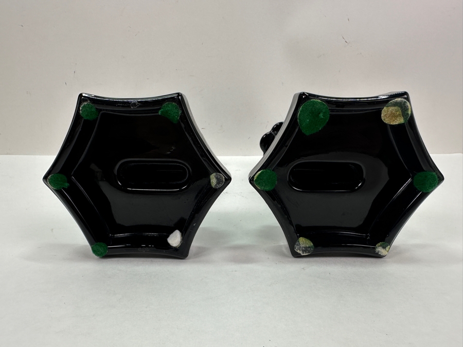 Pair Of Vintage Black Westmoreland Glass Dolphin Candle Holders 9'H [Photo 6]