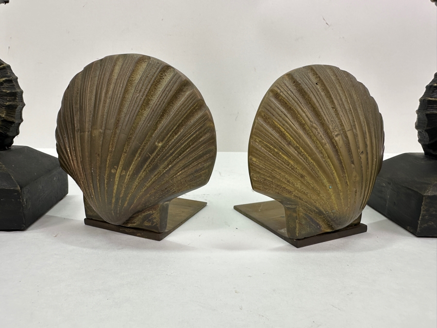 Pair Of Z Gallerie Seahorse Decor 12'H And Brass Shell Bookends [Photo 3]
