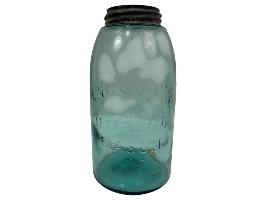 Antique Swayzee's Improved Blue Mason Jar 9'H [Photo 1]