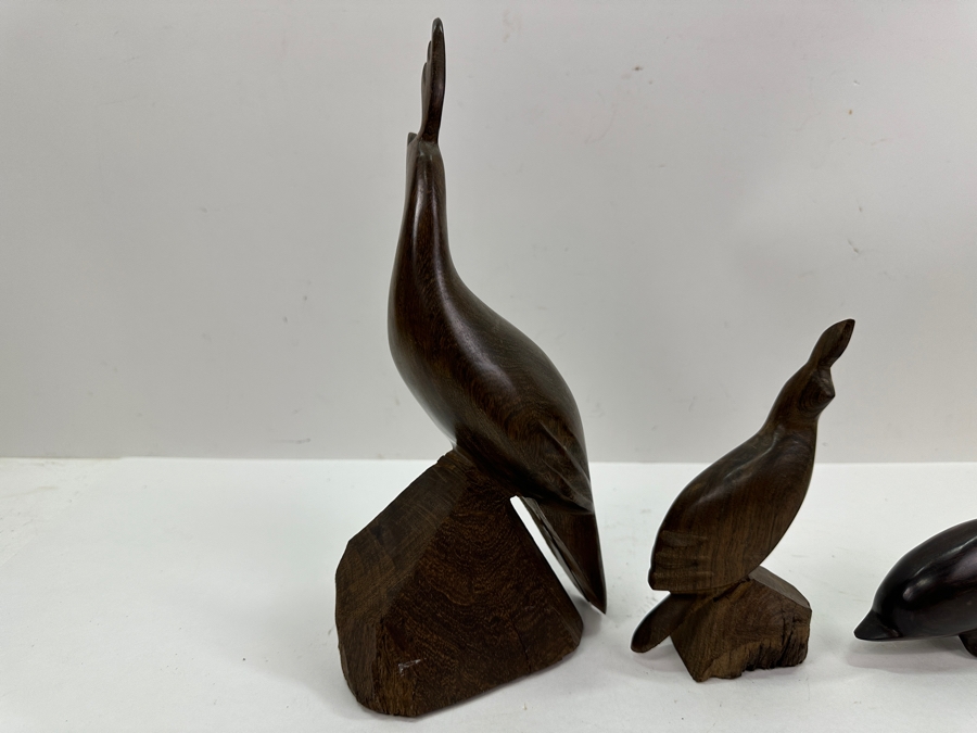 Vintage Carved Ironwood Figurines: (1) Dolphin & (2) Birds 4'H To 10.5'H [Photo 5]