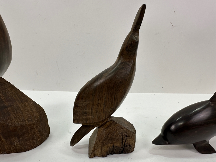 Vintage Carved Ironwood Figurines: (1) Dolphin & (2) Birds 4'H To 10.5'H [Photo 4]