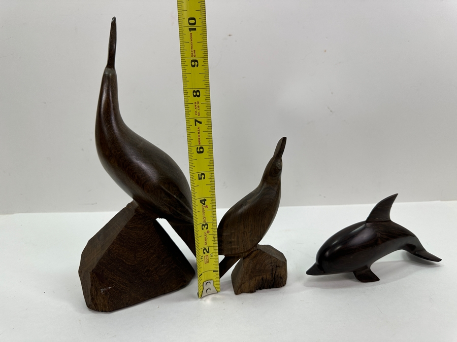 Vintage Carved Ironwood Figurines: (1) Dolphin & (2) Birds 4'H To 10.5'H [Photo 6]