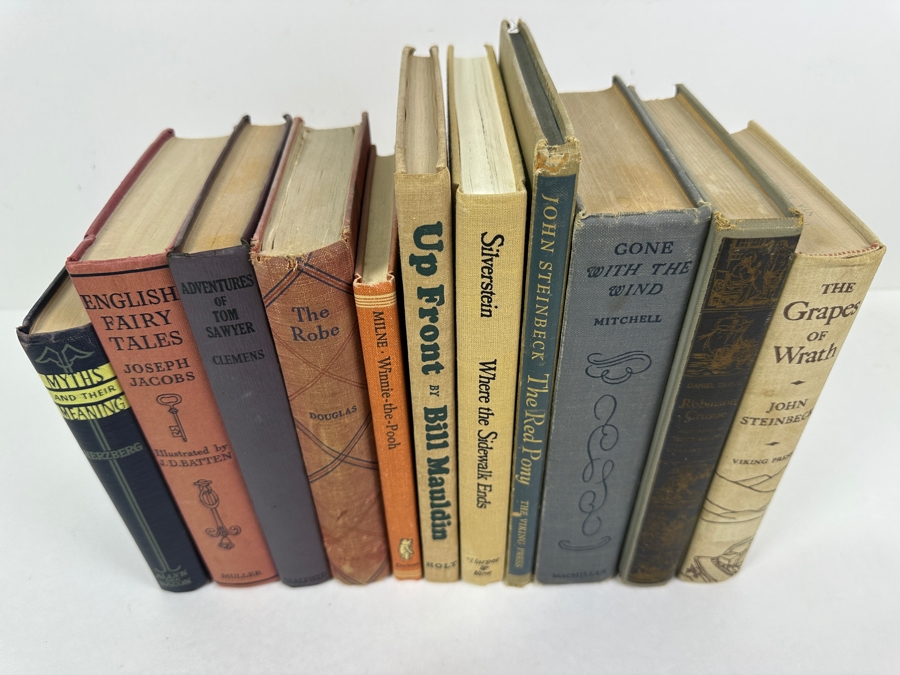 Collection Of (11) Vintage Hardcover Books: Adventures Of Tom Sawyer Clemens, Winnie-The-Pooh Milne, Where The Sidewalk Ends Silverstein, Gone With The Wind Mitcher, Robinson Crusoe Daniel Defoe, Grapes Of Wrath John Steinbeck & More [Photo 6]