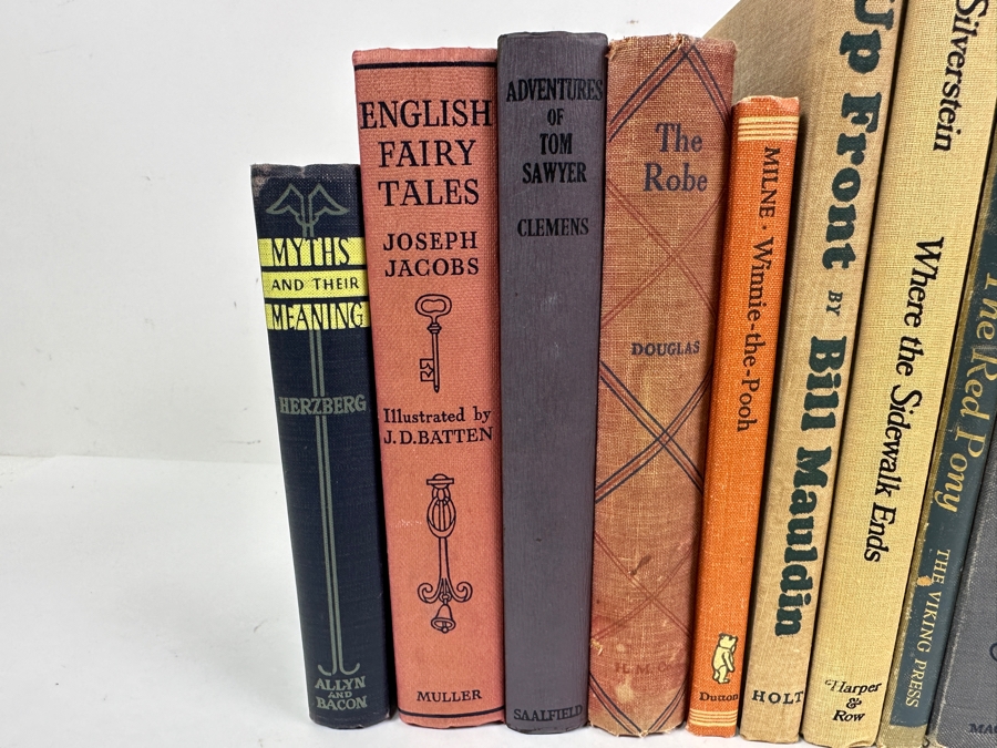 Collection Of (11) Vintage Hardcover Books: Adventures Of Tom Sawyer Clemens, Winnie-The-Pooh Milne, Where The Sidewalk Ends Silverstein, Gone With The Wind Mitcher, Robinson Crusoe Daniel Defoe, Grapes Of Wrath John Steinbeck & More [Photo 3]
