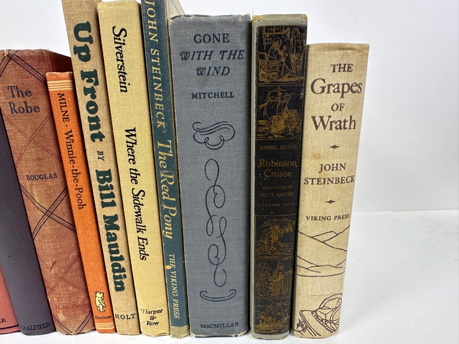 Collection Of (11) Vintage Hardcover Books: Adventures Of Tom Sawyer Clemens, Winnie-The-Pooh Milne, Where The Sidewalk Ends Silverstein, Gone With The Wind Mitcher, Robinson Crusoe Daniel Defoe, Grapes Of Wrath John Steinbeck & More [Photo 5]