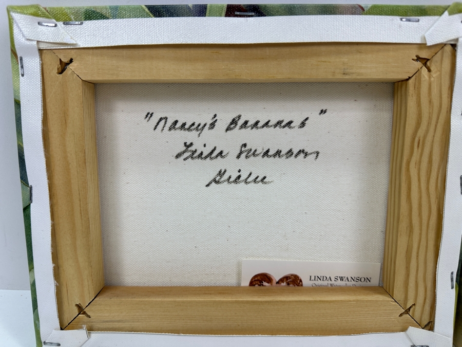 Pair Of Linda Swanson Watercolor Giclee On Canvas Prints Hand Signed On Verso Titled 'Nancy's Bananas' & 'Black Birds Of Paradis' 10 X 8 [Photo 5]