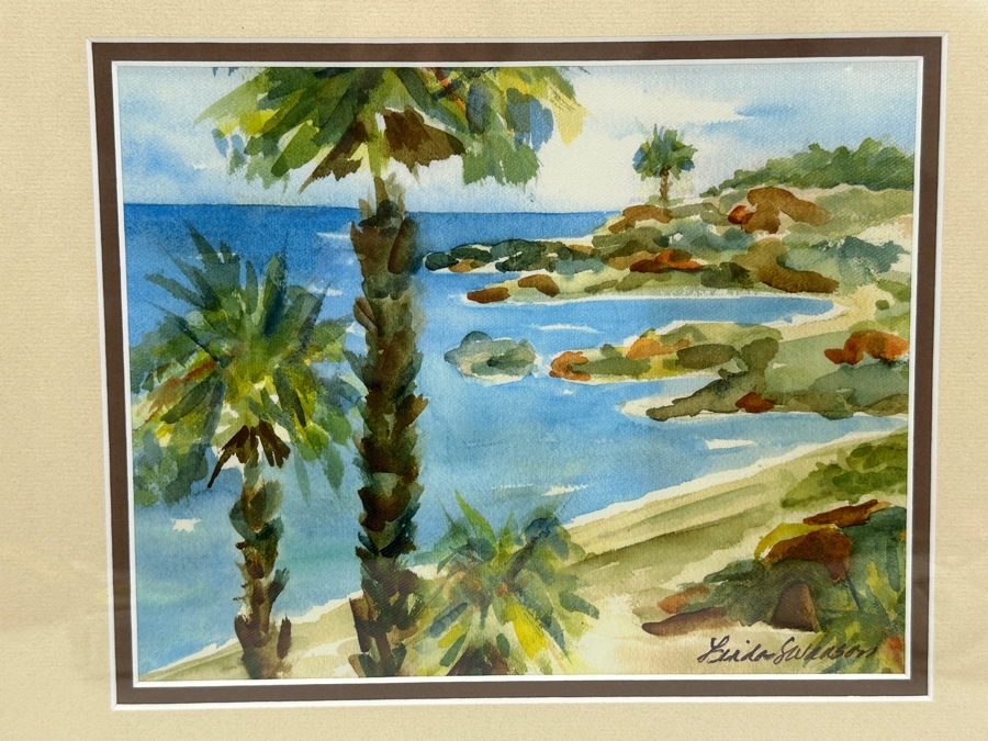 Linda Swanson Watercolor Giclee On Canvas Print Titled 'Heisler Park' 10 X 8 Framed 16.5 X 13.5