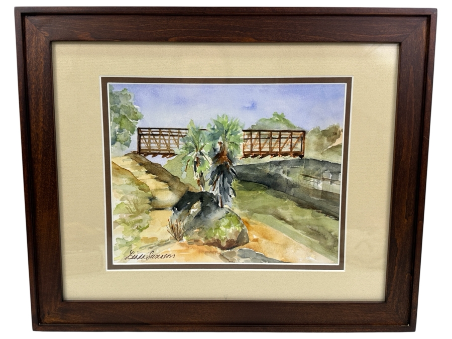Linda Swanson Watercolor Giclee On Canvas Print Titled 'Back Bay Bridge' 10 X 8 Framed 16.5 X 13.5 [Photo 2]
