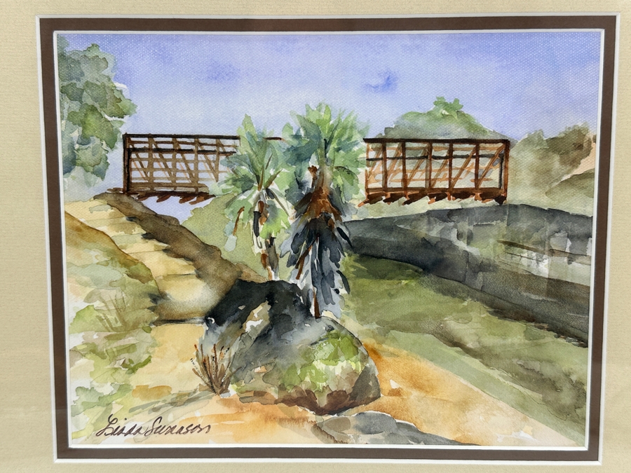 Linda Swanson Watercolor Giclee On Canvas Print Titled 'Back Bay Bridge' 10 X 8 Framed 16.5 X 13.5
