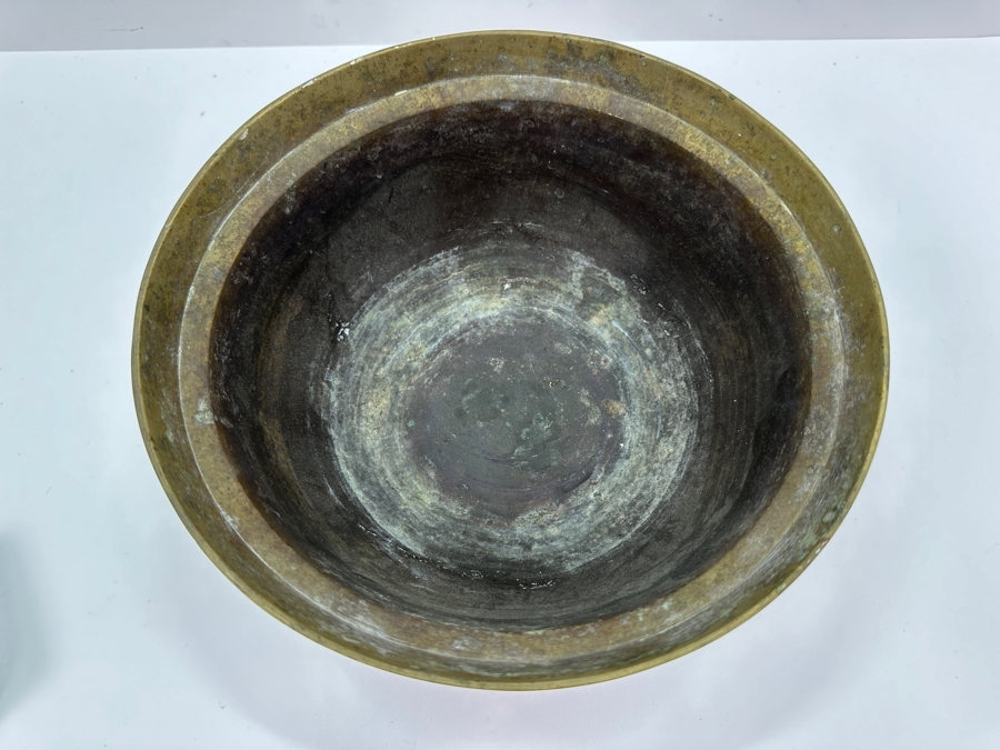 Vintage Chinese Footed Brass Jardiniere Bowl With Dragon Design 10.25'W X 5.5'H [Photo 7]