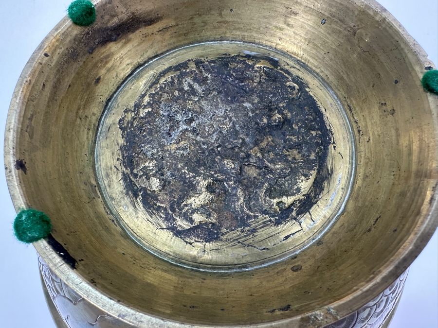 Vintage Chinese Footed Brass Jardiniere Bowl With Dragon Design 10.25'W X 5.5'H [Photo 9]