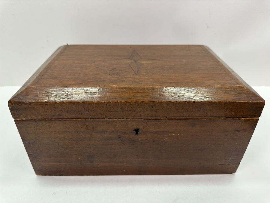 Vintage Wooden Box with Star Inlay Lockable No Key 12' x 5.5' [Photo 3]