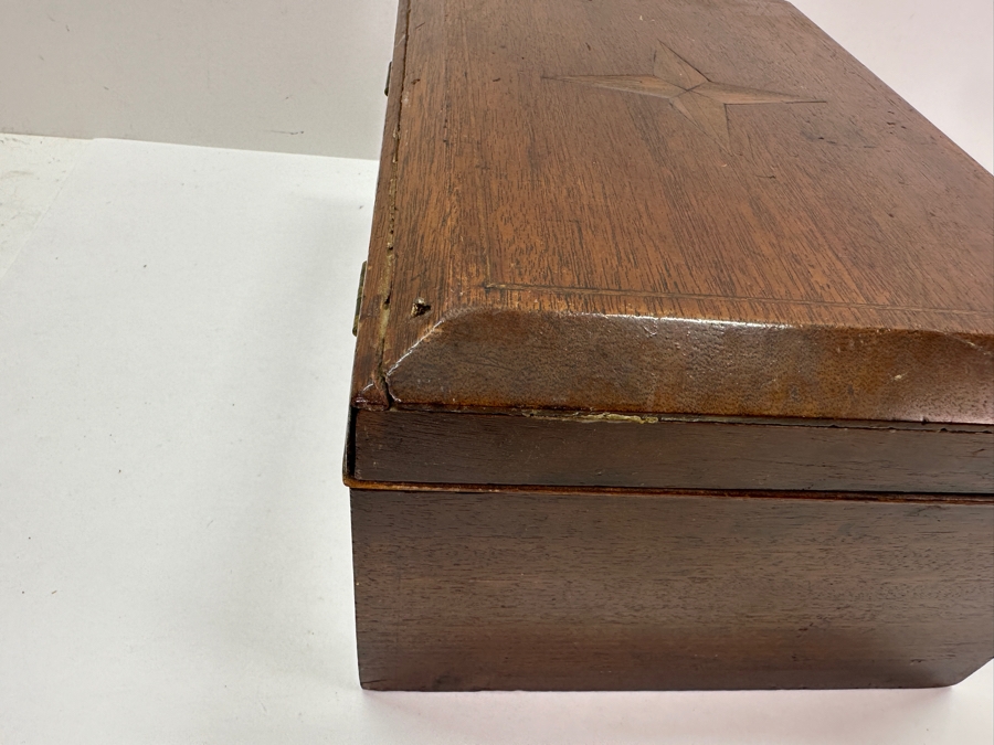Vintage Wooden Box with Star Inlay Lockable No Key 12' x 5.5' [Photo 8]
