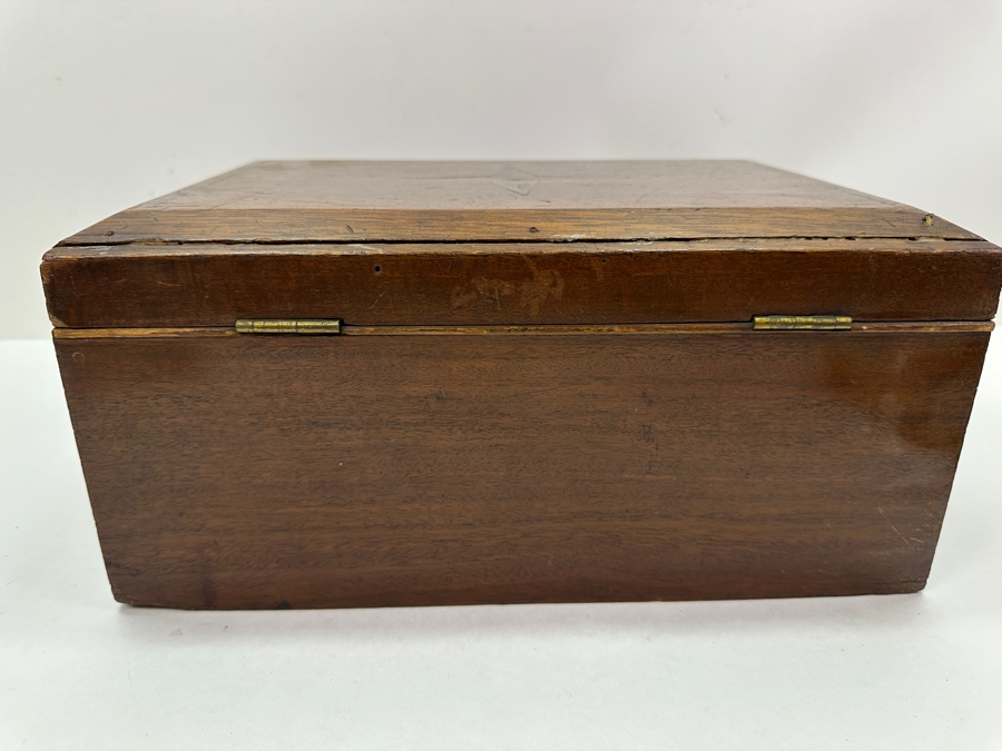Vintage Wooden Box with Star Inlay Lockable No Key 12' x 5.5' [Photo 9]
