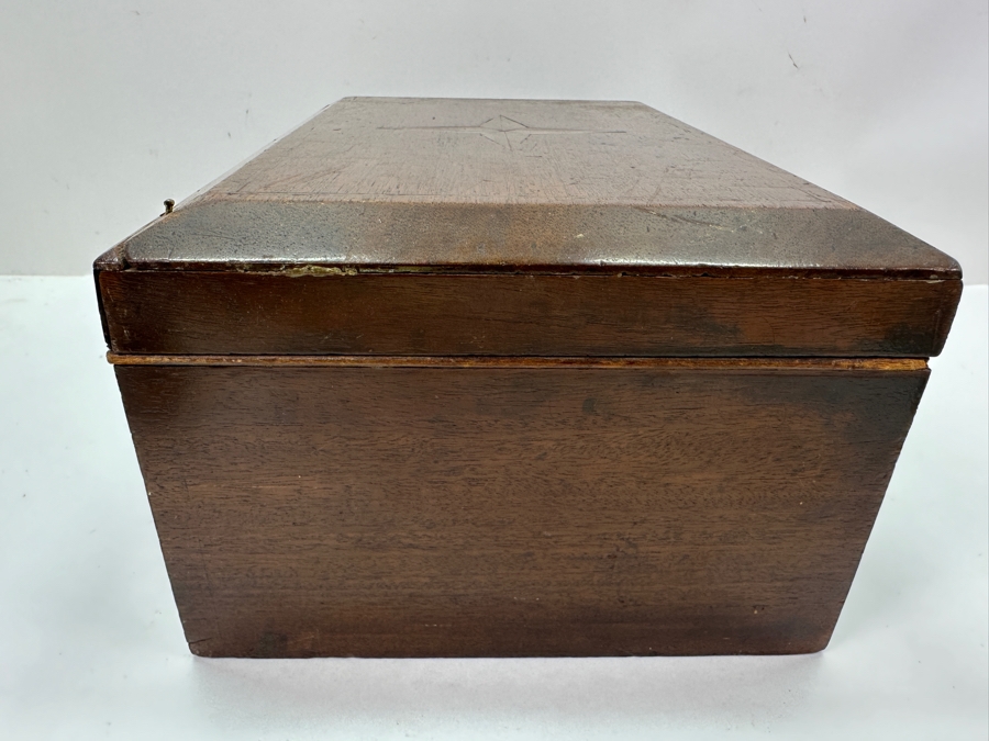 Vintage Wooden Box with Star Inlay Lockable No Key 12' x 5.5' [Photo 7]