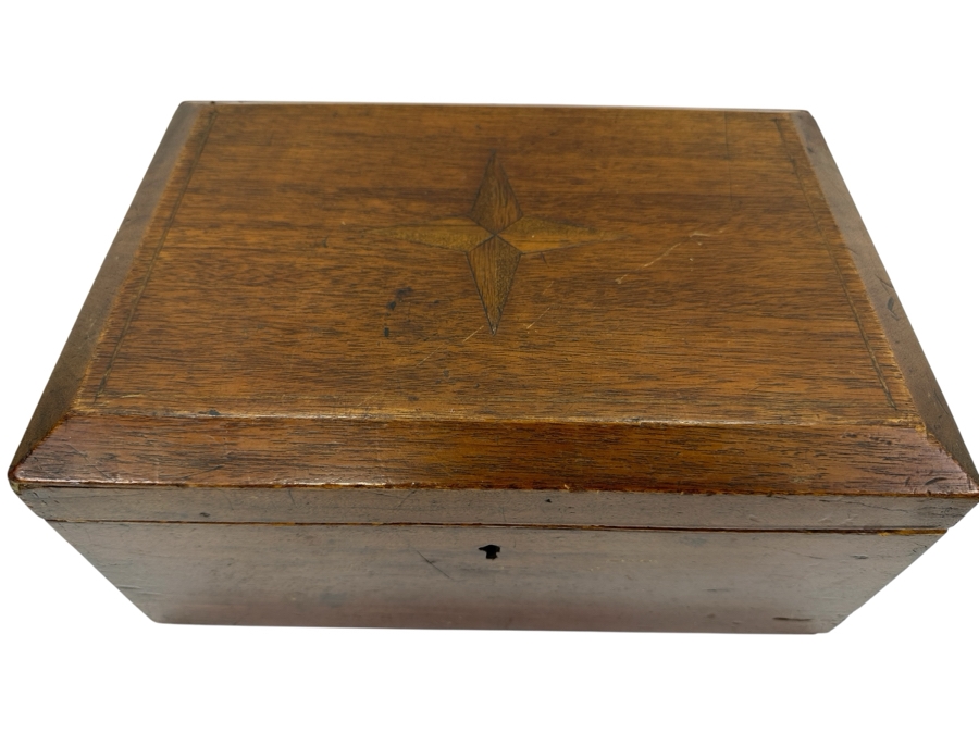 Vintage Wooden Box with Star Inlay Lockable No Key 12' x 5.5'