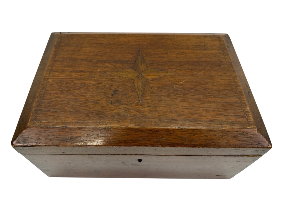 Vintage Wooden Box with Star Inlay Lockable No Key 12' x 5.5' [Photo 2]