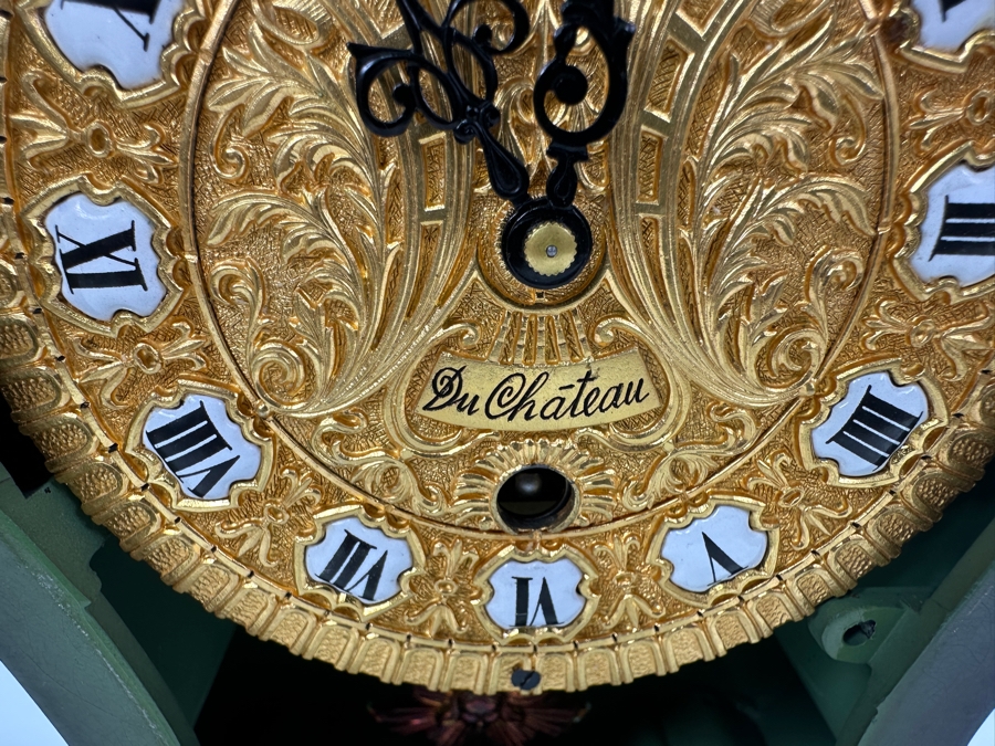 Vintage Hand Painted Du Chateau SSS Fabrik Marke Mantle Clock With Key Working 6.5'W x 3.25'D X 12'H [Photo 4]