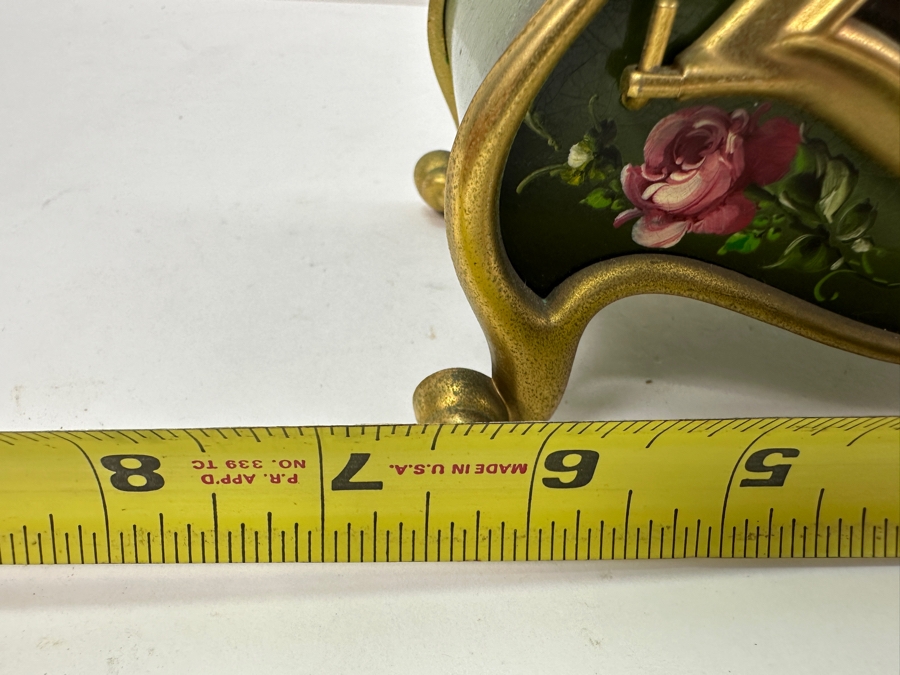 Vintage Hand Painted Du Chateau SSS Fabrik Marke Mantle Clock With Key Working 6.5'W x 3.25'D X 12'H [Photo 16]
