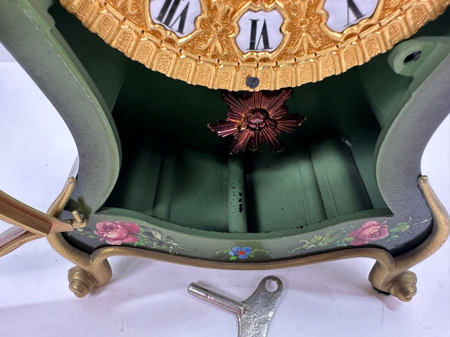 Vintage Hand Painted Du Chateau SSS Fabrik Marke Mantle Clock With Key Working 6.5'W x 3.25'D X 12'H [Photo 7]