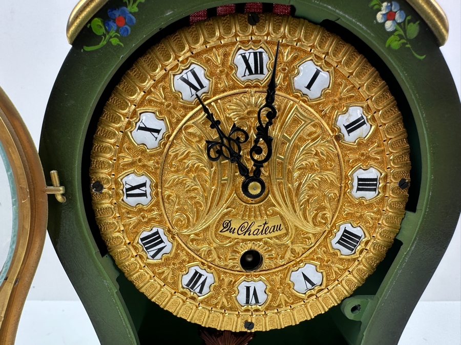 Vintage Hand Painted Du Chateau SSS Fabrik Marke Mantle Clock With Key Working 6.5'W x 3.25'D X 12'H [Photo 3]